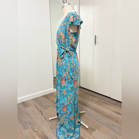 Band of the Free Woman's Blue Floral Bohemian V-Neck Wrap Maxi Dress Small - Picture 5 of 7
